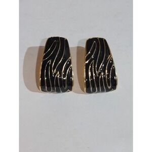 Costume Gold Tone Black Enamel Post Earrings